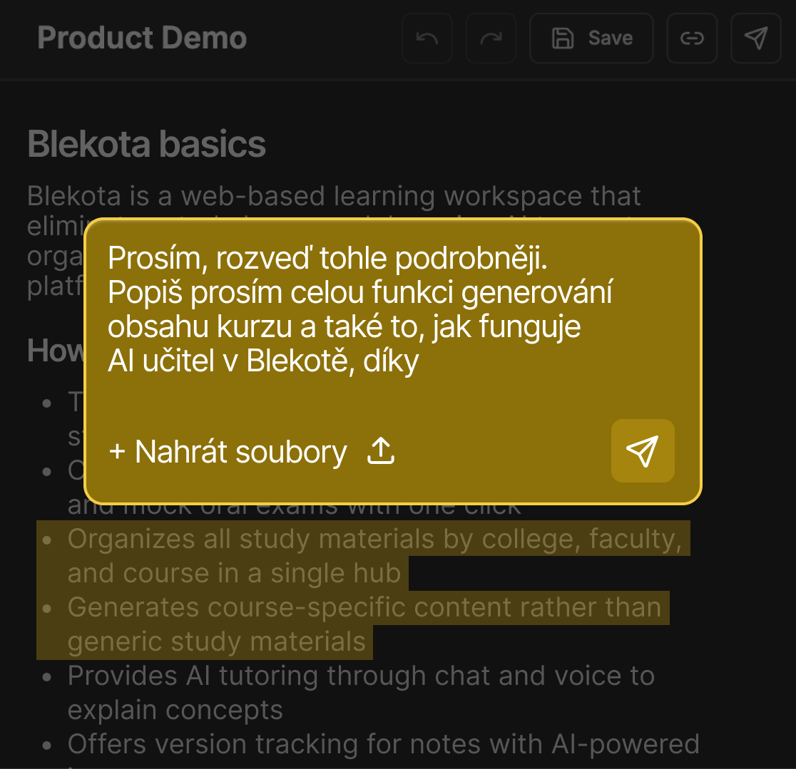 Chytrý AI textový editor